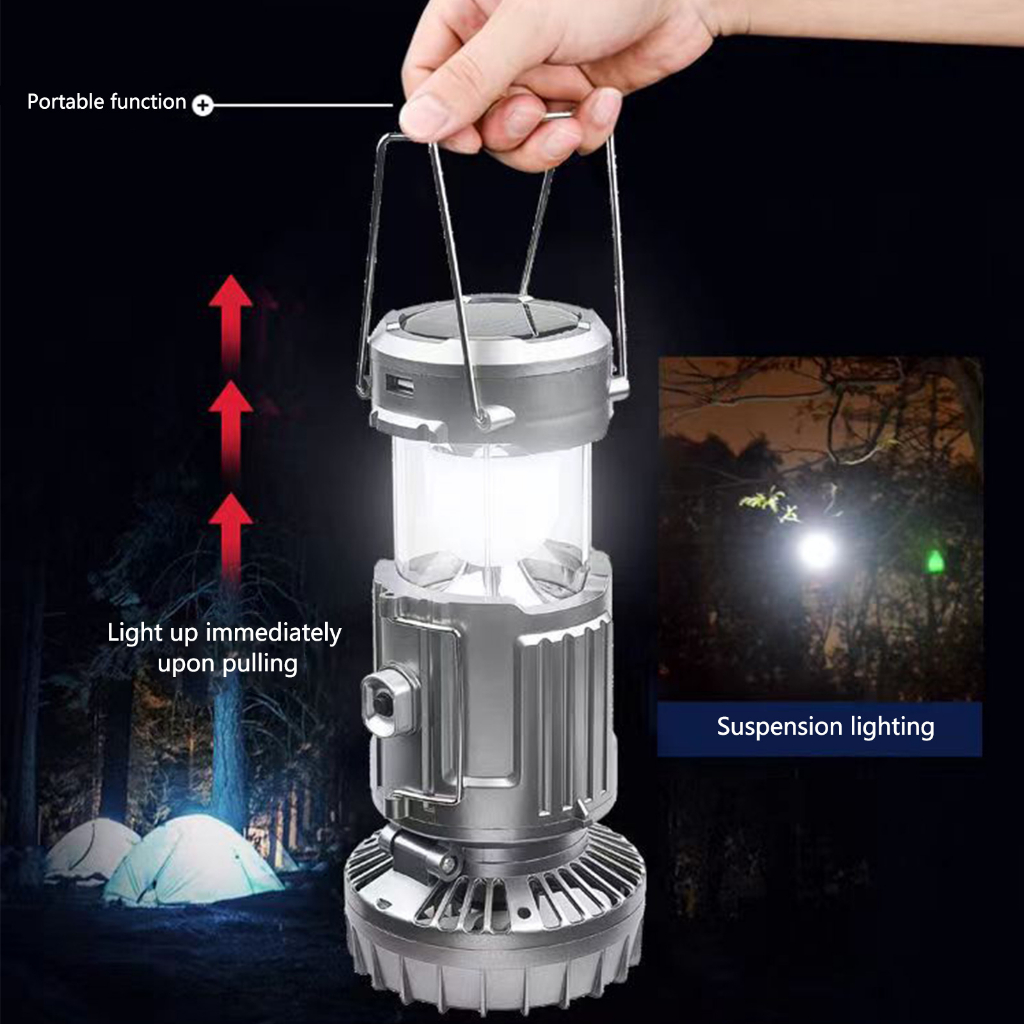 【EST】Foldable Camping Light Solar/Rechargeable Hanging Tent Fan Lights