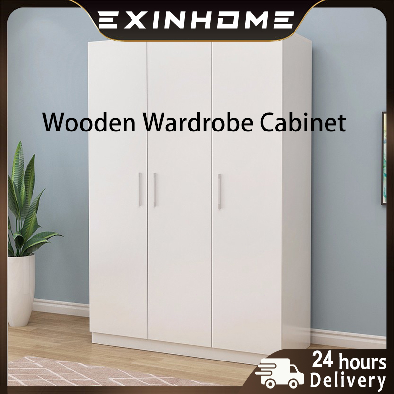 EXINHOME Wooden wardrobe 3 Doors White MultiFunctional Wardrobe Clothes Storage