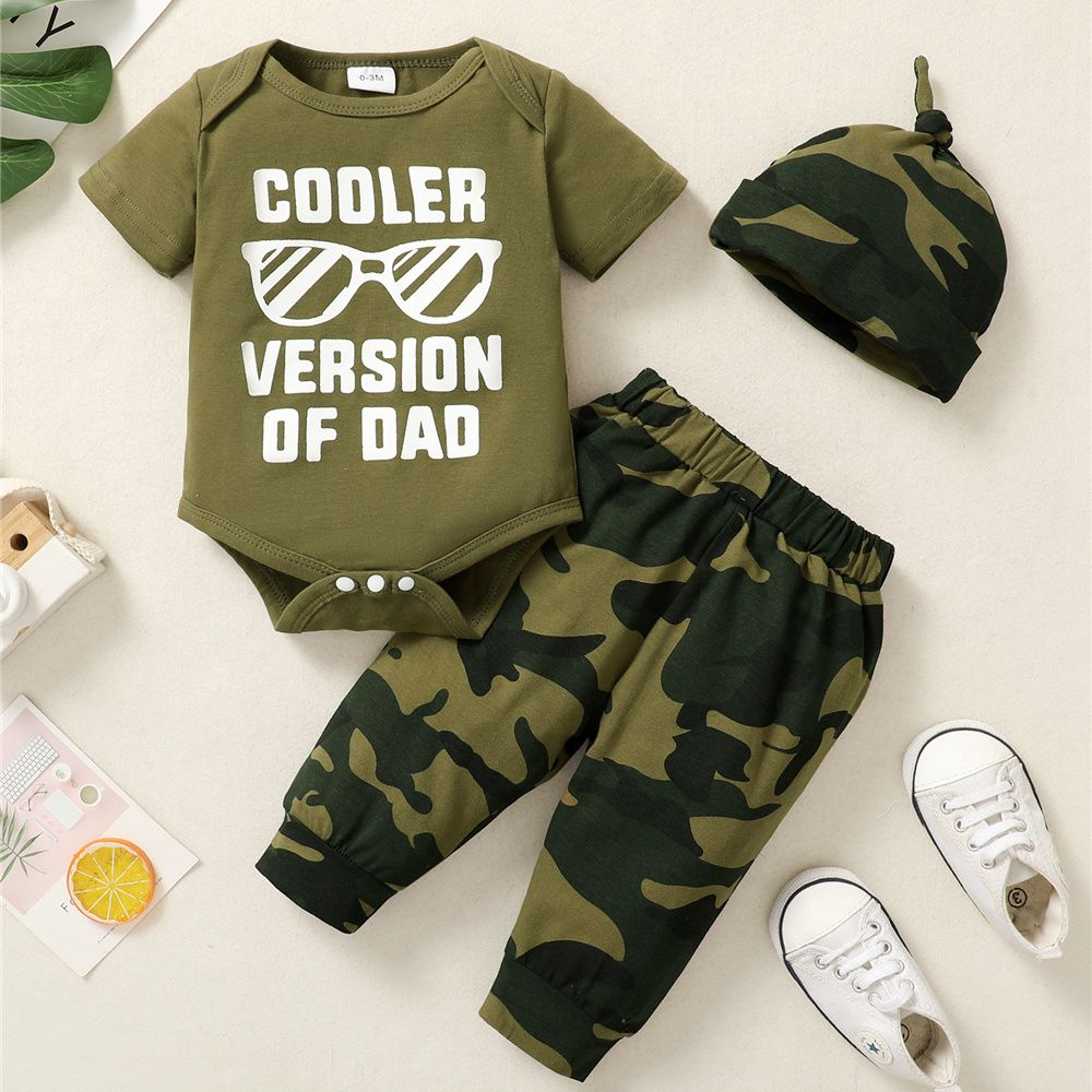 Newborn Baby Boy 3PCS Clothes Set Letters Print Short Sleeve Romper ...