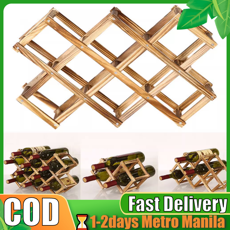 【COD】Wooden Wine Rack 3/6/10 Bottle Holder Folding Drink Bottle Bar ...