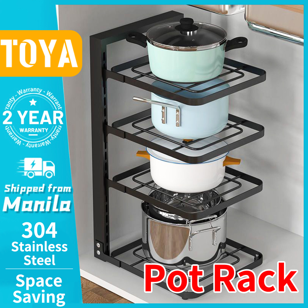 TOYA Kitchen Pan Organizer Pot Rack Adjustable Under Sink Countertop