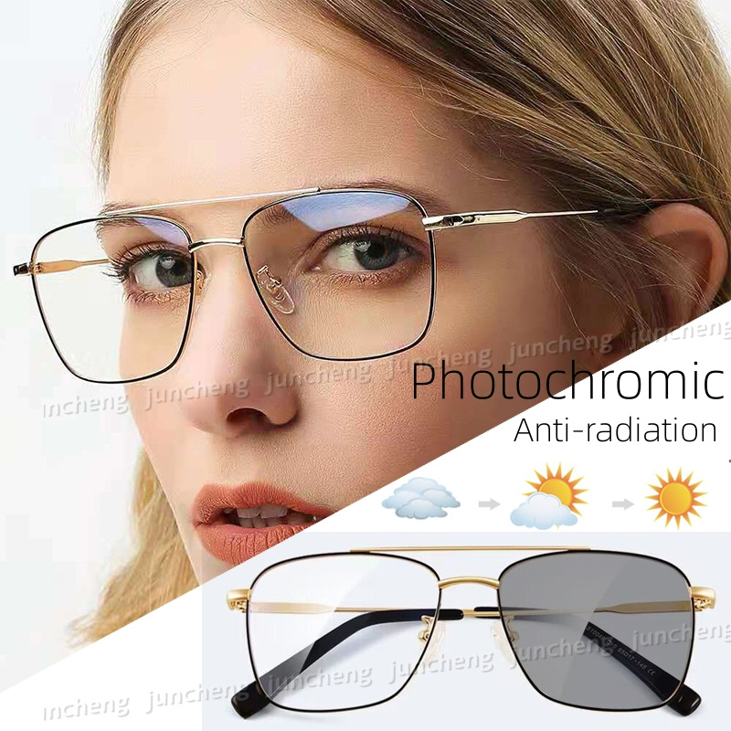 Photochromic Anti Radiation Glasses for women man metal Eyeglass