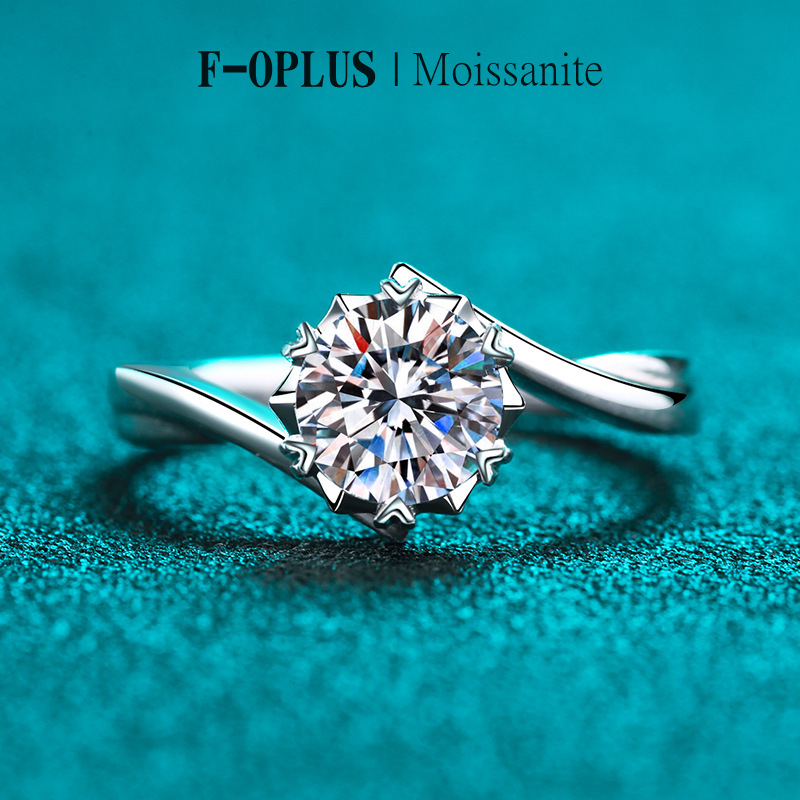 F-OPLUS Real Moissanite Ring for Women with Certificate，925 Silver  Engagement Ring with Box R086