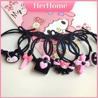 Sanrio Kuromi Hair ties Hair Band Bracelet Ponytail Hair Accessories 2pcs  Set Kuromi/Face