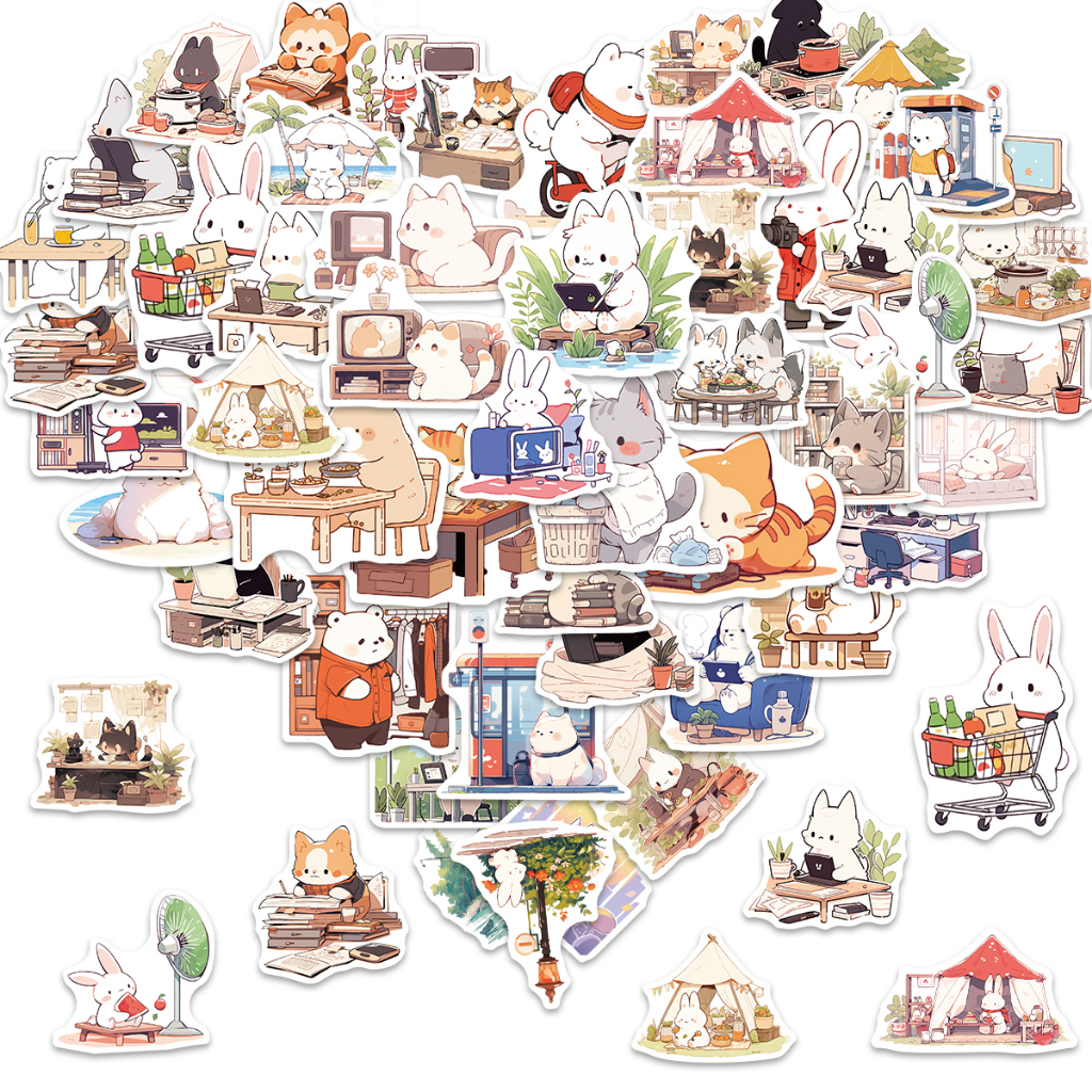50pcs Stickers Cartoon Cute Animals Graffiti Skateboard Waterproof ...