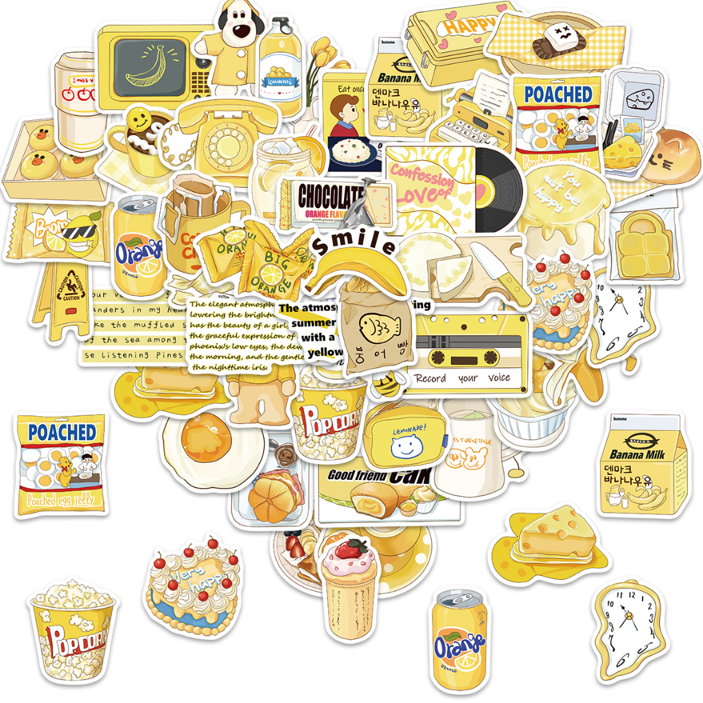 50pcs Stickers Ins Style Yellow Cartoon Graffiti Aesthetical Cartoon ...