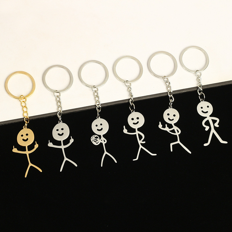 Funny Doodle Key Chain Creative Graffiti Middle Finger Stickman Men Key 