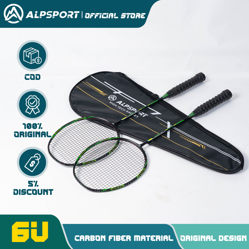 ALP FN 2Pcs Badminton Rackets with Bag and Tied String 6U 72g 100% Full ...