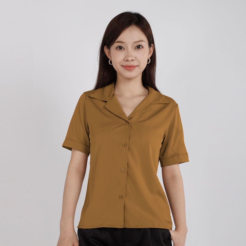 Women Satin Blouse Short Sleeve Loose Retro Polo Shirt Fashion ...