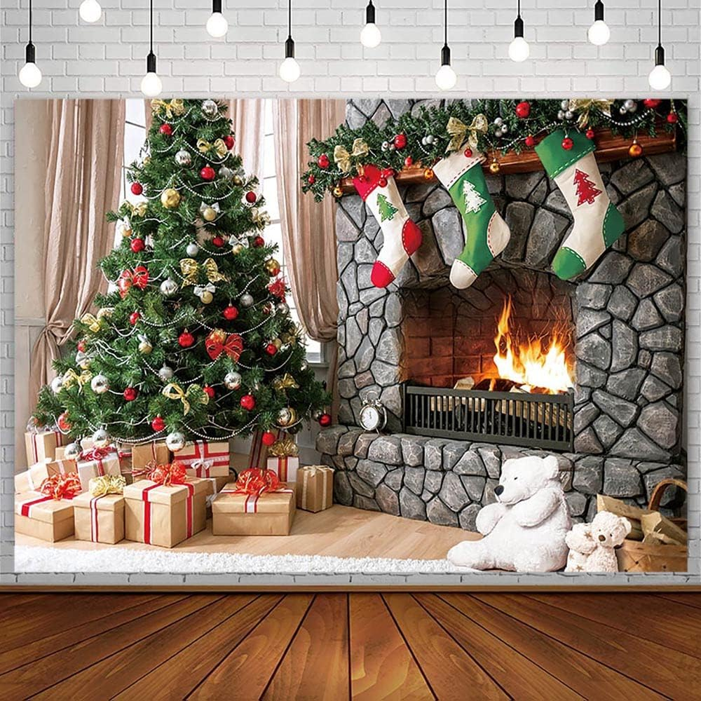 7x5ft Christmas Photography Backdrops Christmas Tree Fireplace T