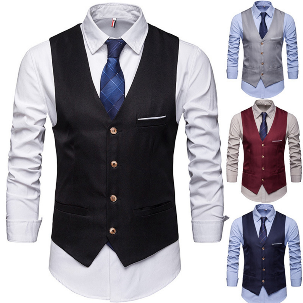 Formal Men Waistcoat Suit Vest for Men Single Breasted Business Semi ...