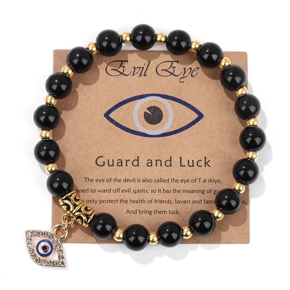 Evil Eye Beads Evil Eye Hamsa Weave Beaded Bracelet Crystal Quartz Bead Adjustable Hand-woven Protection Bracelet