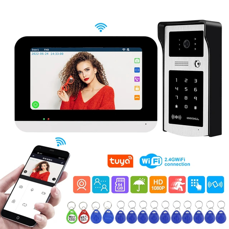WiFi Tuya Video Door Phone Intercom System Kit 1080P HD Color Touch Indoor  Monitor Camera Doorbell Support RFID Card Password