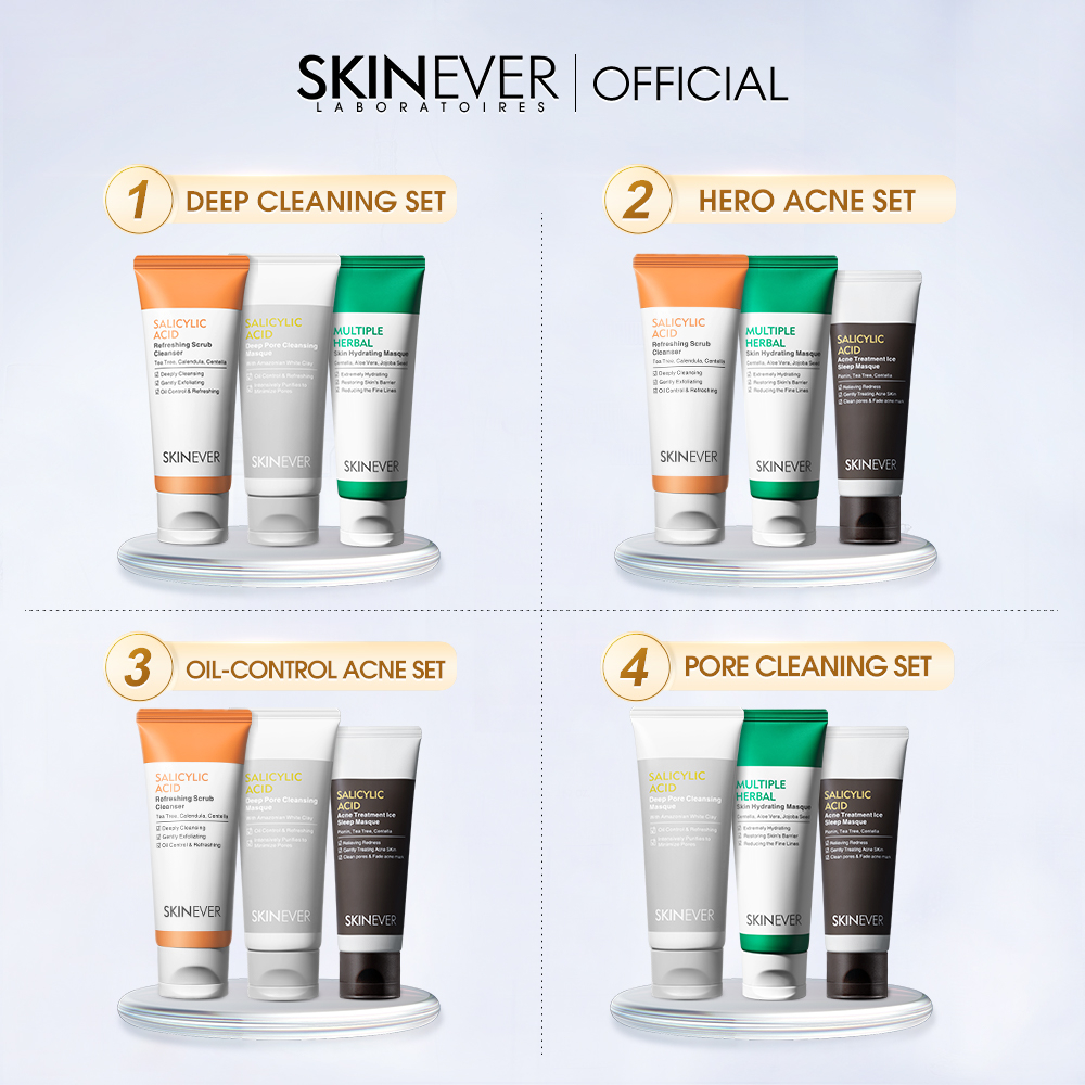 SKINEVER 3pcs Packet Skincare With Scrub Facial Cleanser Pores Cleaning