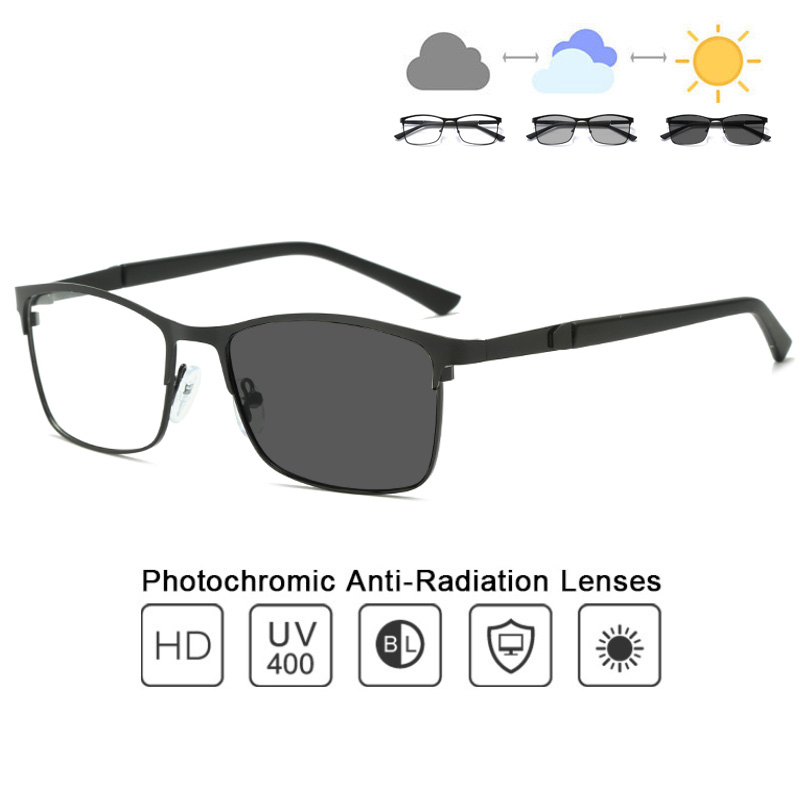 Anti Radiation Photochromic Eyeglass For Women Men Square Metal ...