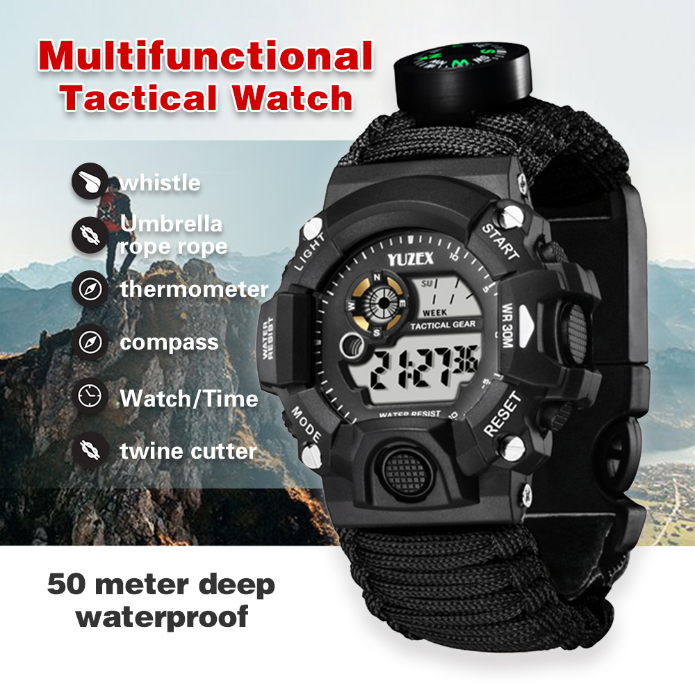 Outdoor multi-functional tactical watch waterproof bracelet survival ...