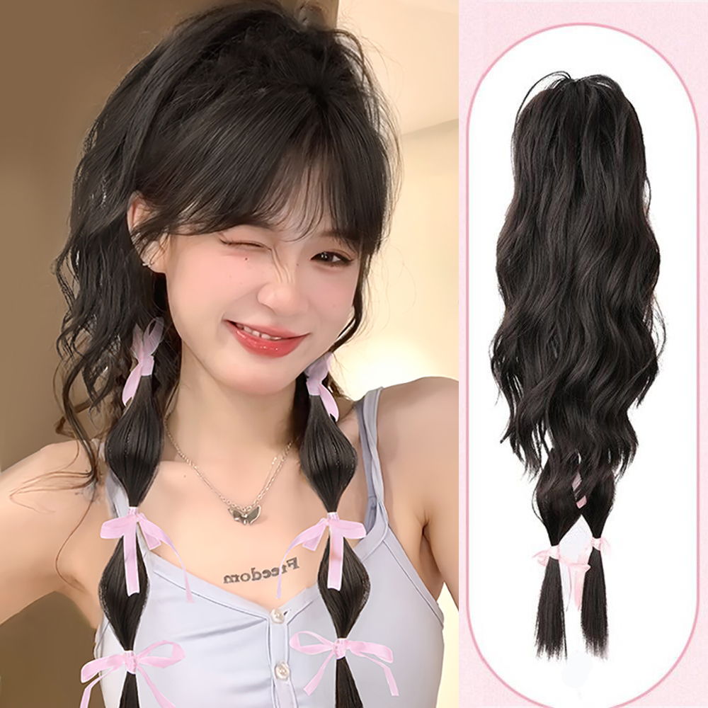 Y2k Boxing Ribbon Bowknot Bubble Braid Curly Wig Grab Clip High ...