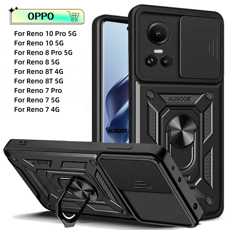Slide Camera Lens Case OPPO Reno 10 Pro 8T 8 7 5G 4G Casing Military ...