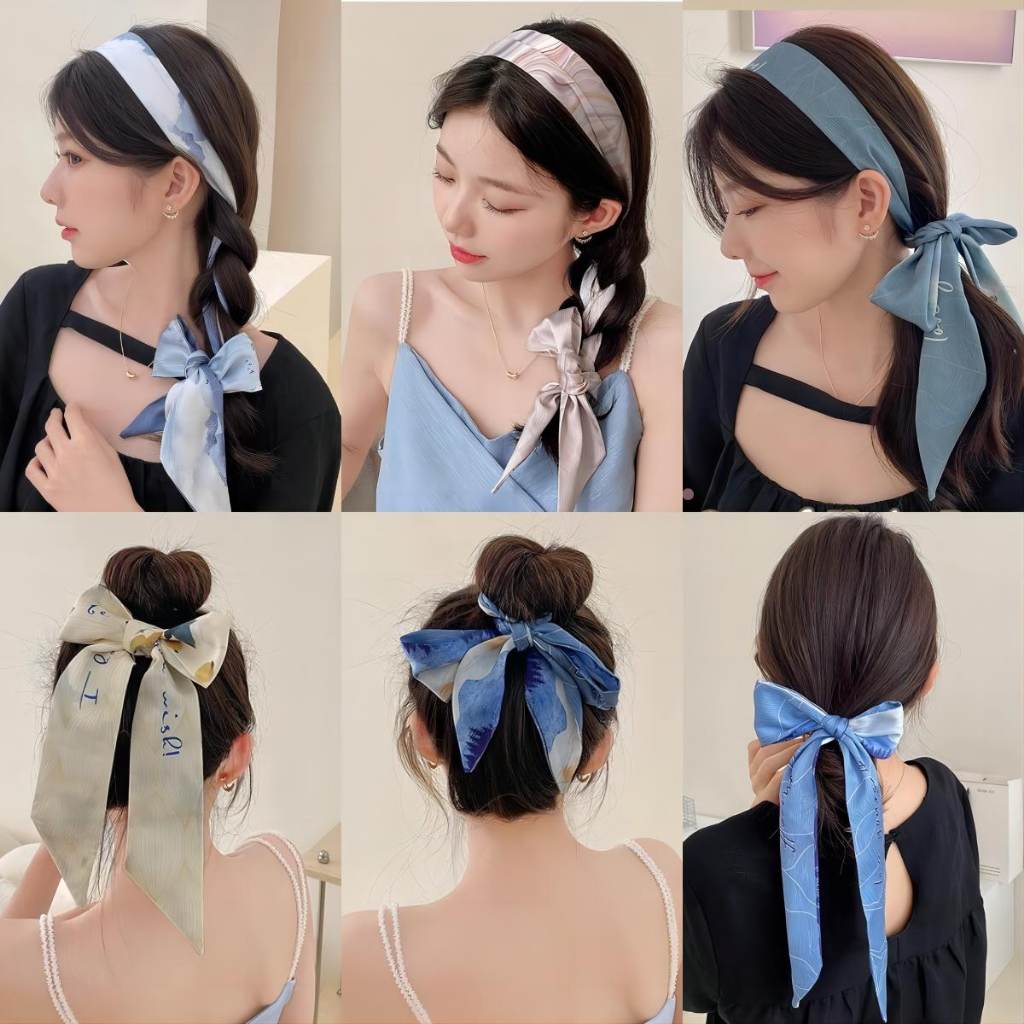 National Style Ink Oil Painting Hair Band Silk Scarf Thin and Narrow ...