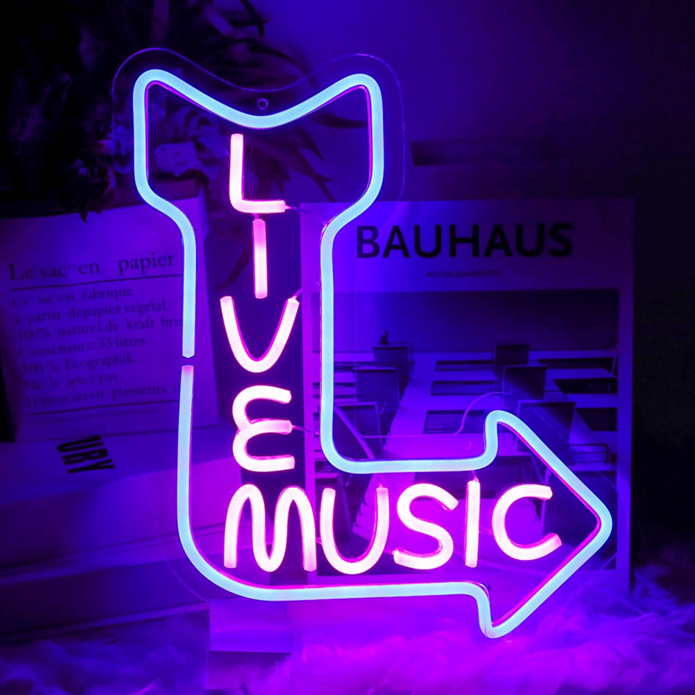 Live Music Neon Signs for Wall Decor Music LED Word Light Sign Pink ...