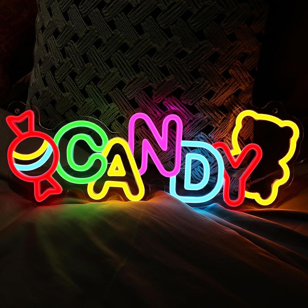 Candy Neon Sign for Candy Shop Wall Decor, Battery or USB Powered Bear ...