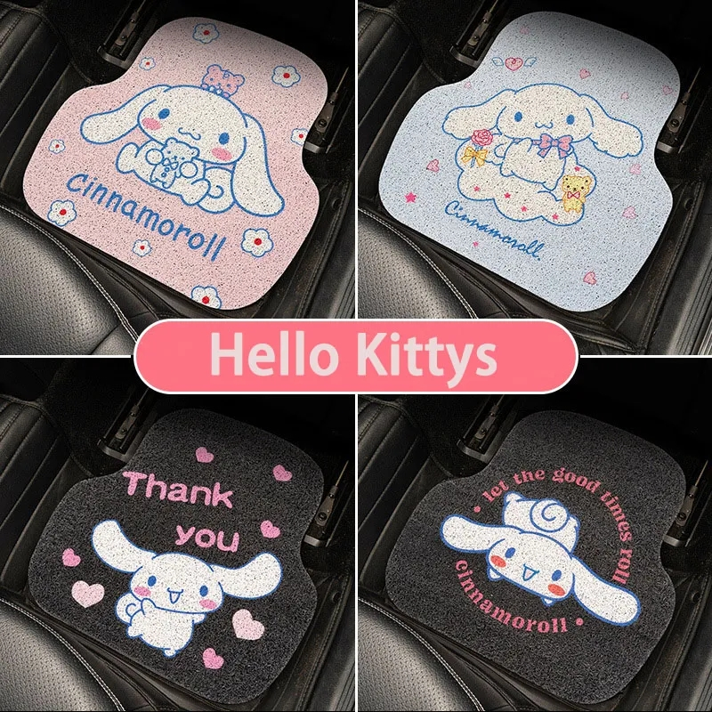2Pcs Sanrio Hello Kitty Car Floor Mat Cinnamoroll My Melody PVC Silk Circle Dirt Resistant Easy