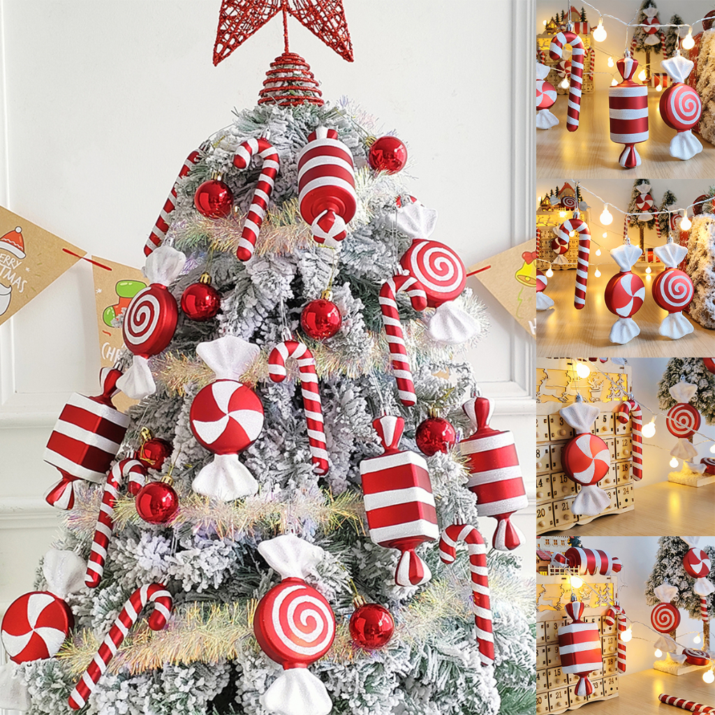 Mix Cute Xmas Candy Canes lollipop Christmas Tree Balls Ornament Hanging Christmas Home