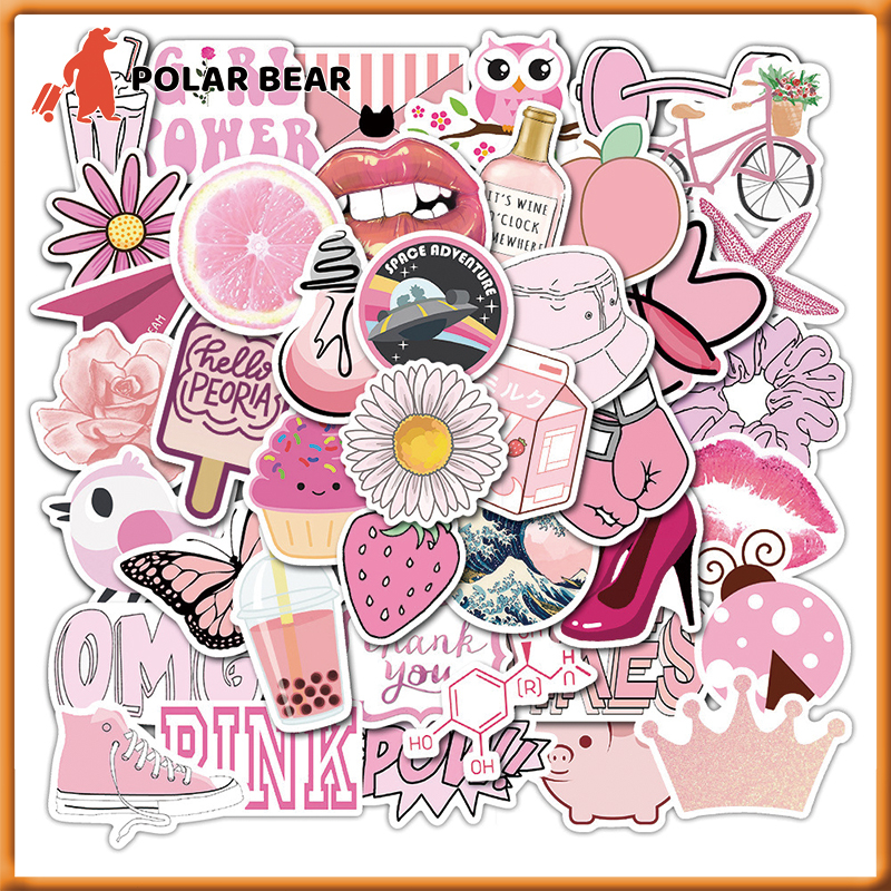 50 PCS Suitcase Stickers Do Not Repeat Pink Cute Wind Laptop Stickers ...