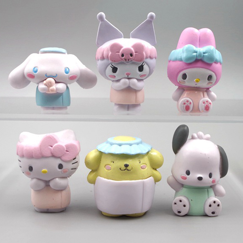 6Pcs/Set Sanrio Anime Figure Hello Kitty Kuromi My Melody Cinnamoroll ...