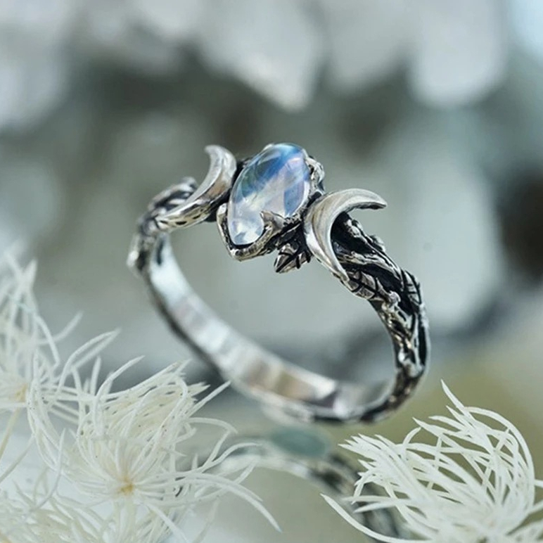 Vintage boho moonstone ring sales