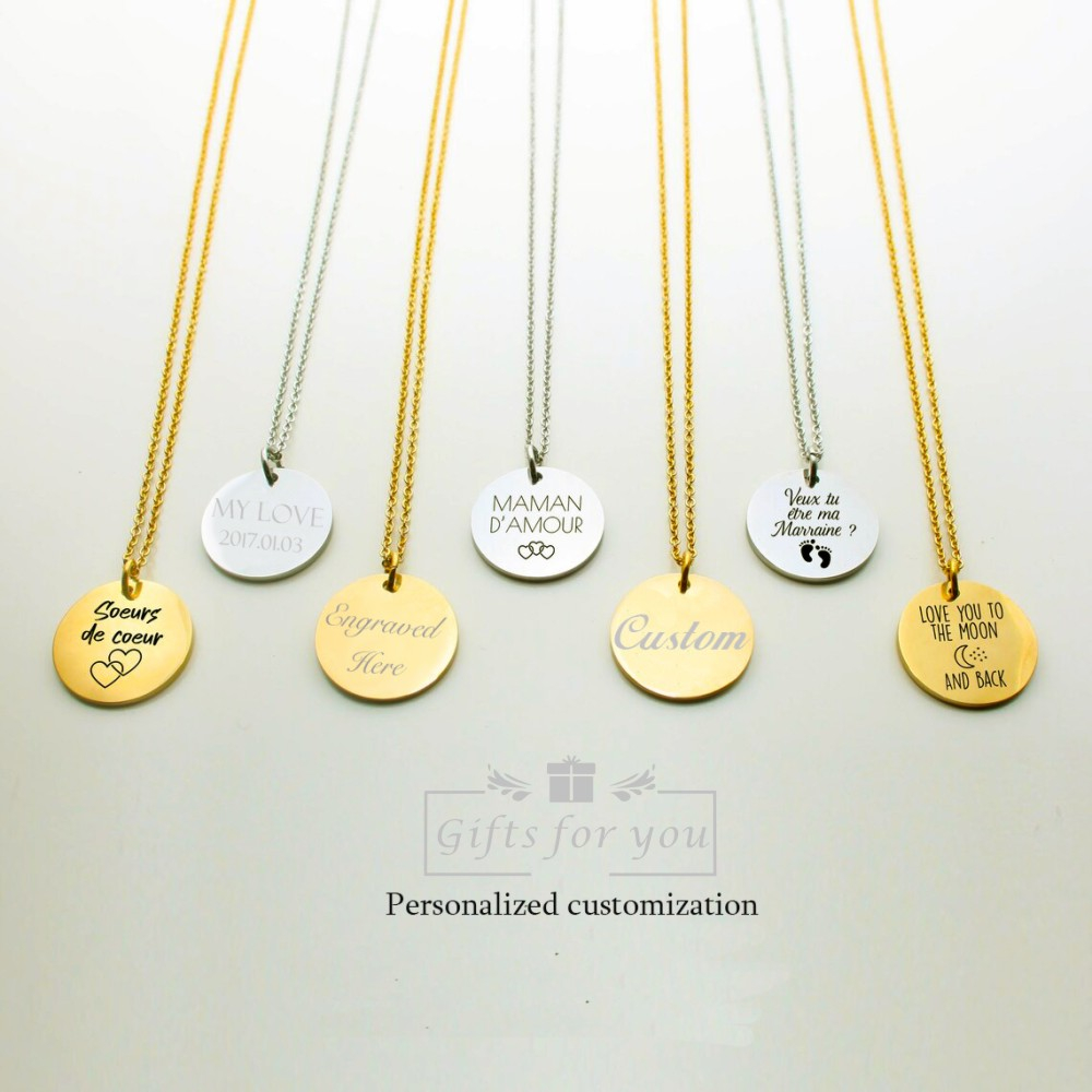 Gold Disc Necklace, Monogram Necklace Gold, Engraved Disc, Gift