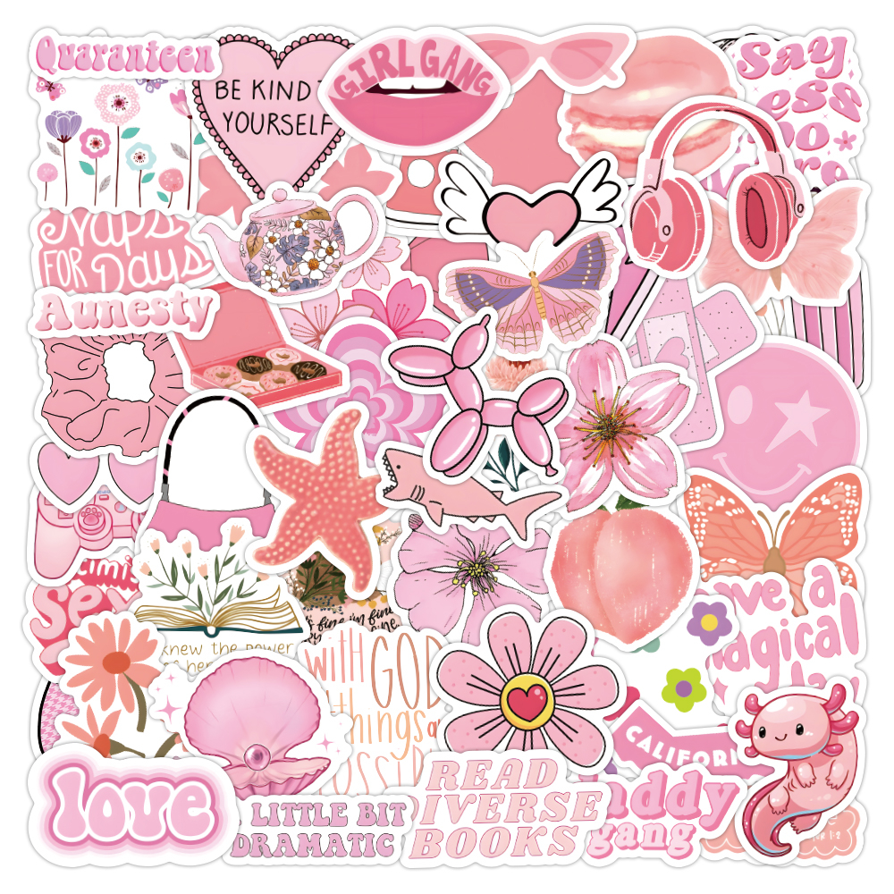 60pcs Cute Pink VSCO Girl Sticker Pack Waterproof Vinyl Stickers DIY ...