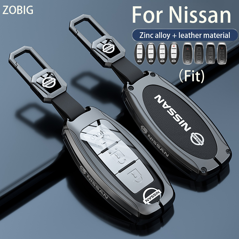 Zobig Zinc Alloy Leather Case Car Key Fob Cover For Nissan Navara