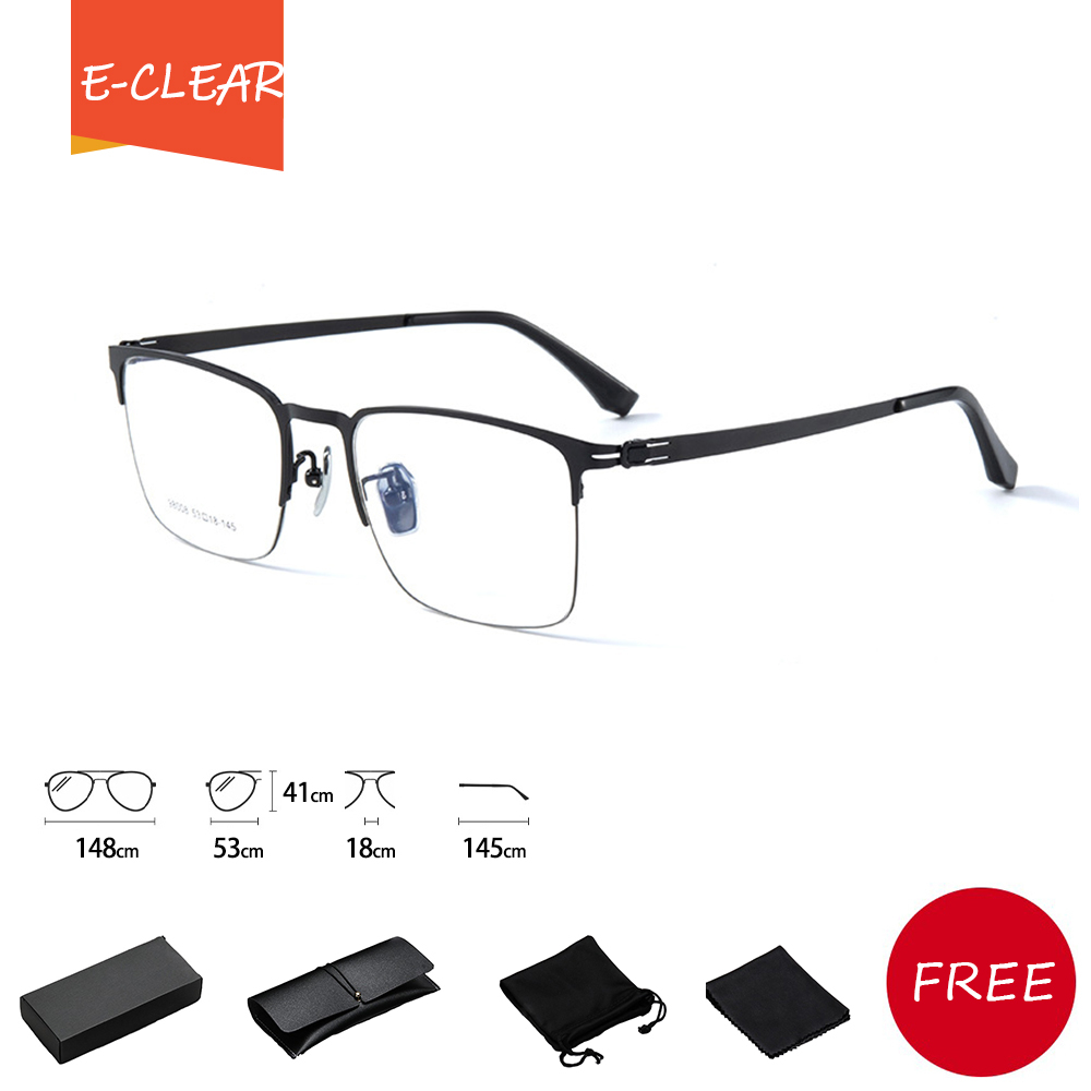 EClear Eyeglasses Business Men Black Gold Cool Halfrim Glasses Square