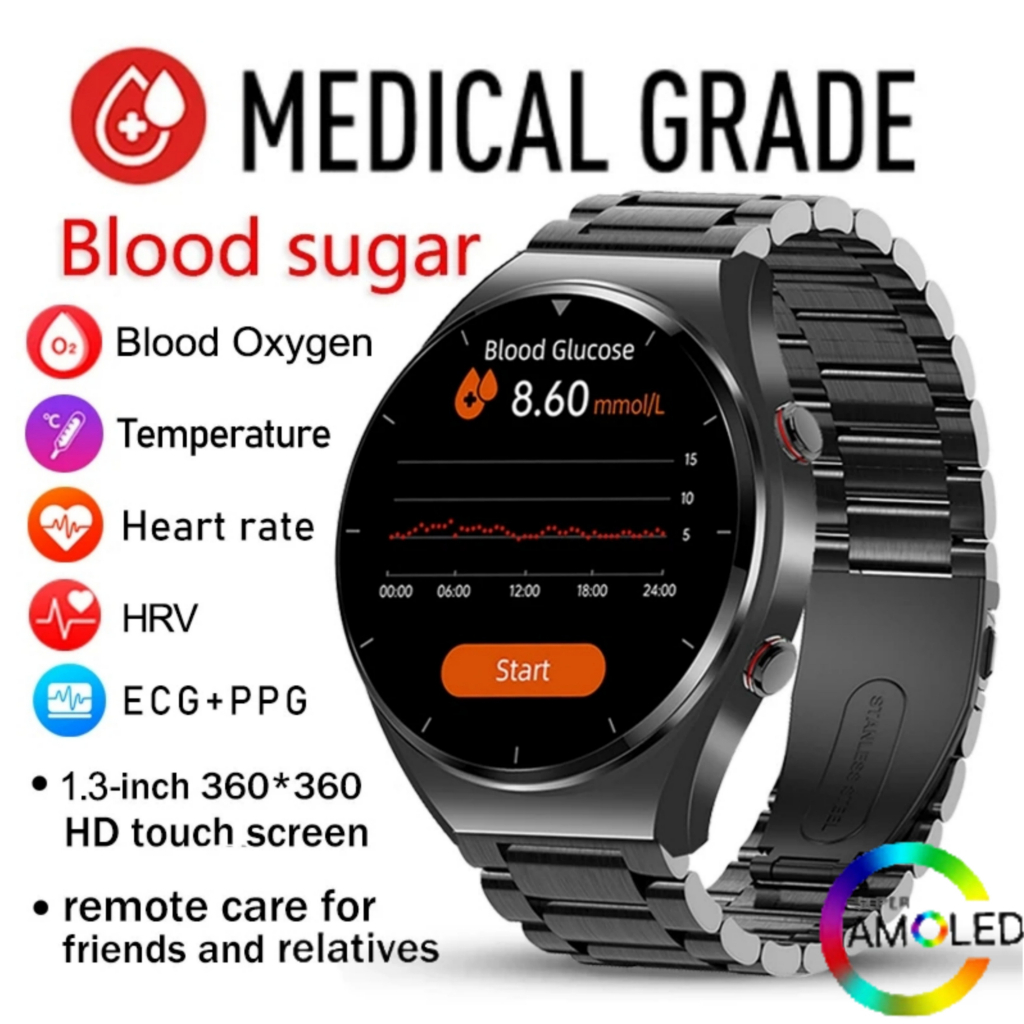 2023 New Non-Invasive Blood Sugar Smart Watch ECG+PPG+HRV Monitoring ...