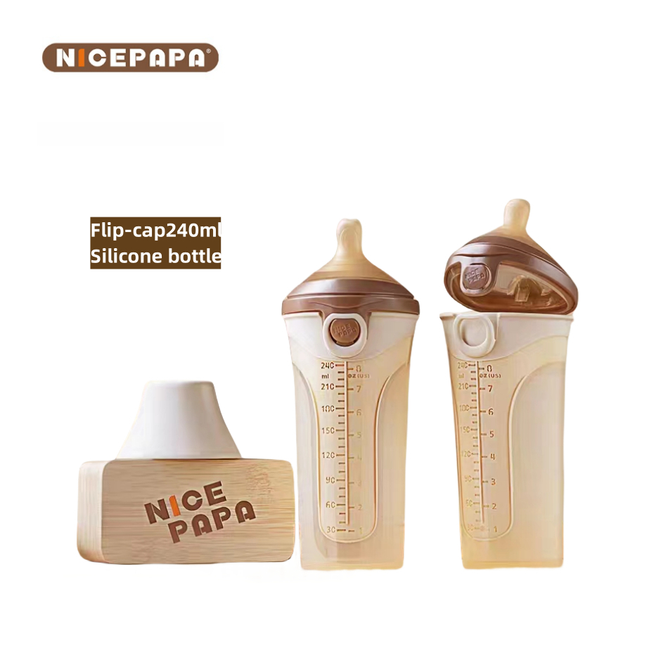Nicepapa Silicone Flip Cap Leaning Bottle Anti-Colic Teat Baby Wide Neck  PPSU Feeding Bottle 8oz/240ml