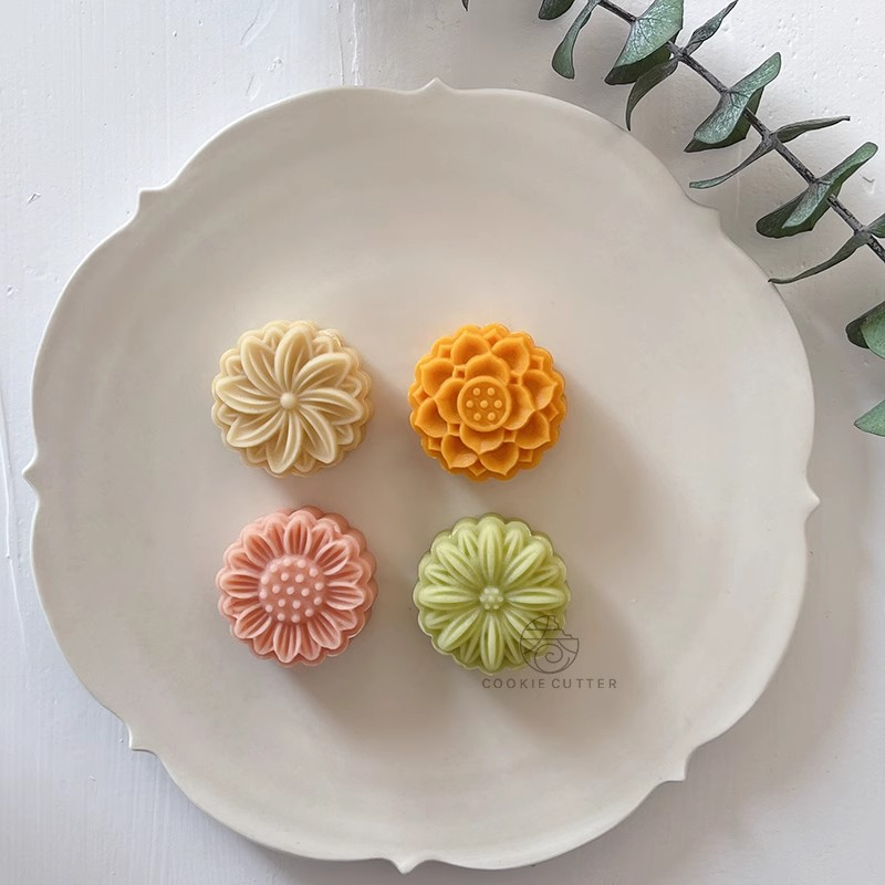 4Pcs/Set 20g Novel Mooncake Pressure Mould Mini Flower Daisy Sunflower ...