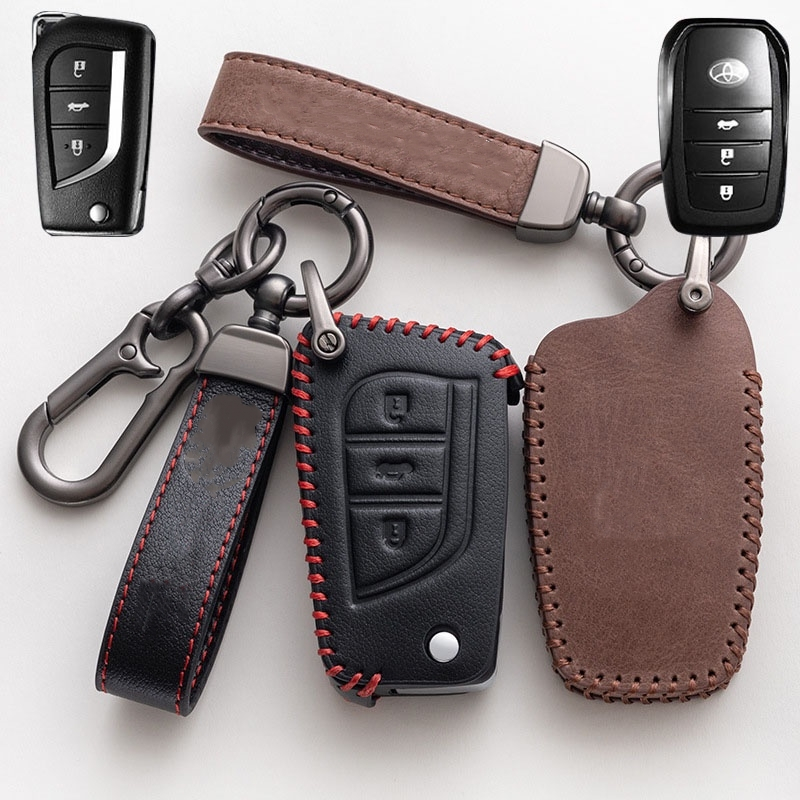 Leather Key Cover Case Car Remote Key Case for Toyota Vios Hilux Revo ...