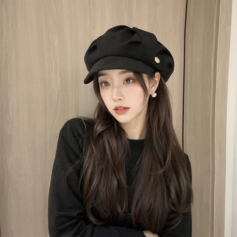 Pleated Cloud Hat Female 2023 Korean Version Octagonal Hat Big Head ...