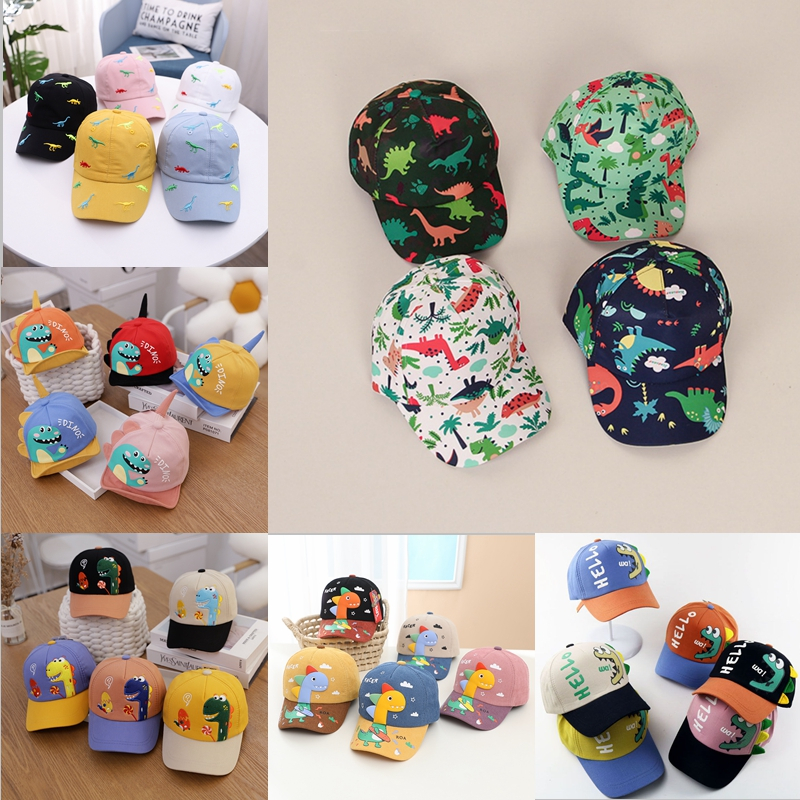 Kids boys and girls baseball caps cartoon dinosaur print sun protection ...