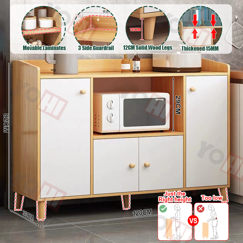 【HOT DEALS】4 Door Sideboard Kitchen Side Microwave Oven Storage Kitchen