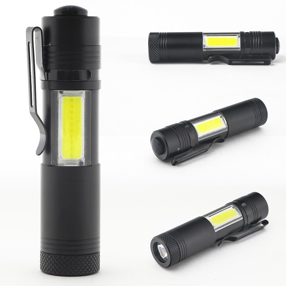 Portable Mini LED Flashlight Penlig With Clip Q5+COB Strobe Torch ...
