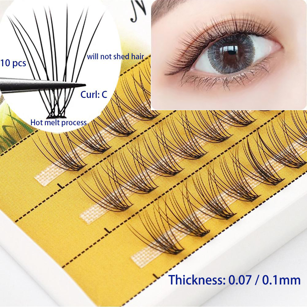 10D natural eyelash extension C/D Curl selfgrafting false 60 clusters