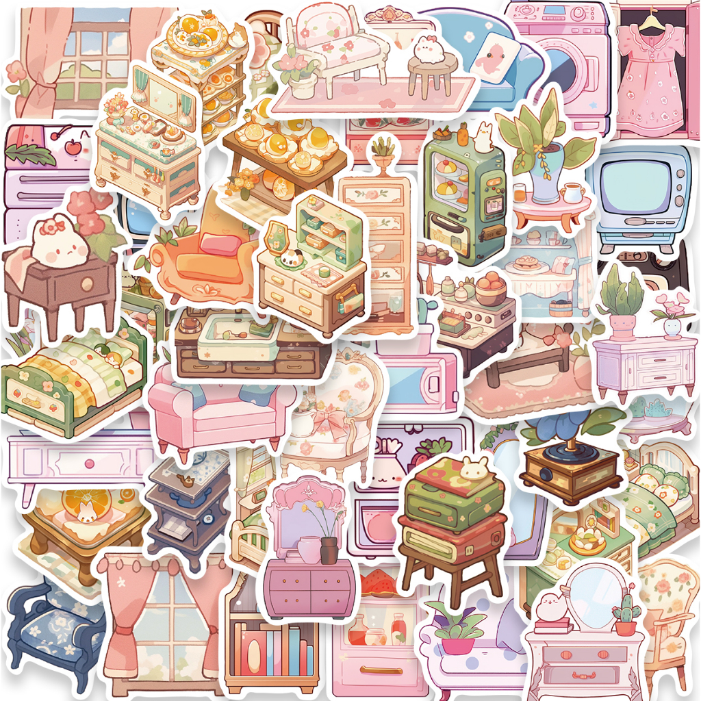 50pcs Pink cute Q version home stickers Ins Style Graffiti Toys DIY ...