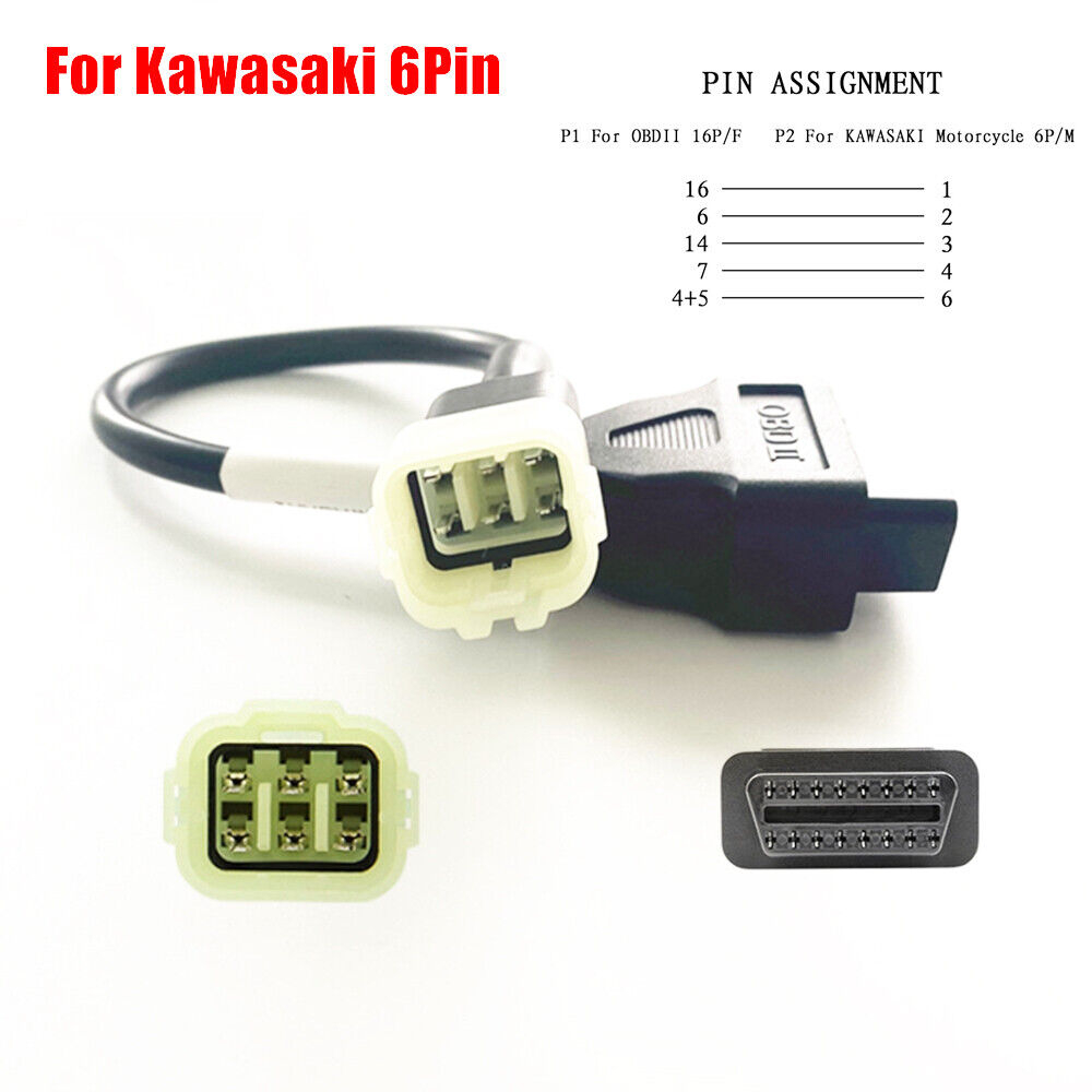 For Kawasaki 6Pin OBD2 Motorcycle OBD Diagnostic Scanner Cable Adapter