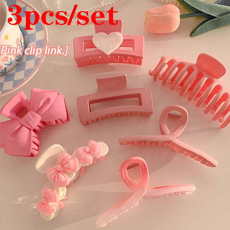 3pcs/set Pink Y2K Grab Clip New Style Ladies Large Shark Hair Clip