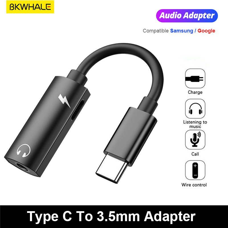 BKWHALE USB C DAC Adapter 2 In 1 Type C To 3.5mm Earphone Adapter Audio ...