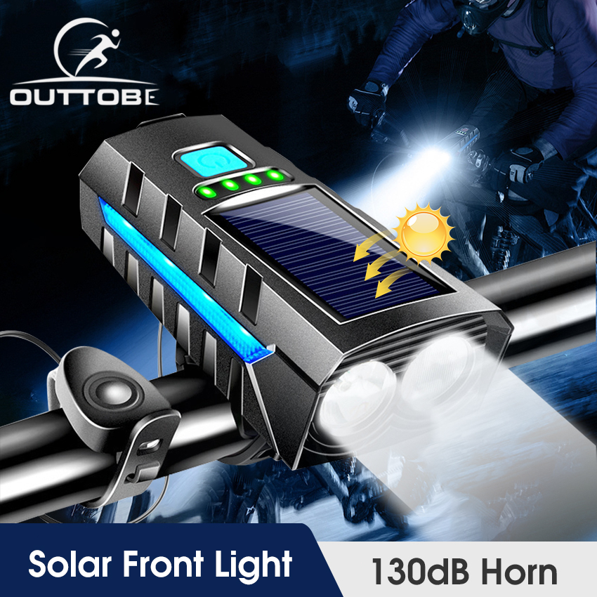 Outtobe Bicycle Lamp Cycling Headlight Horn MultiFunction 2In1 Solar