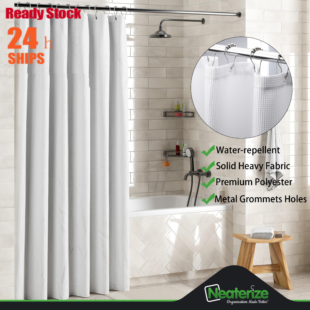 White Waffle Shower Curtain, Textured White Fabric Shower Curtains for