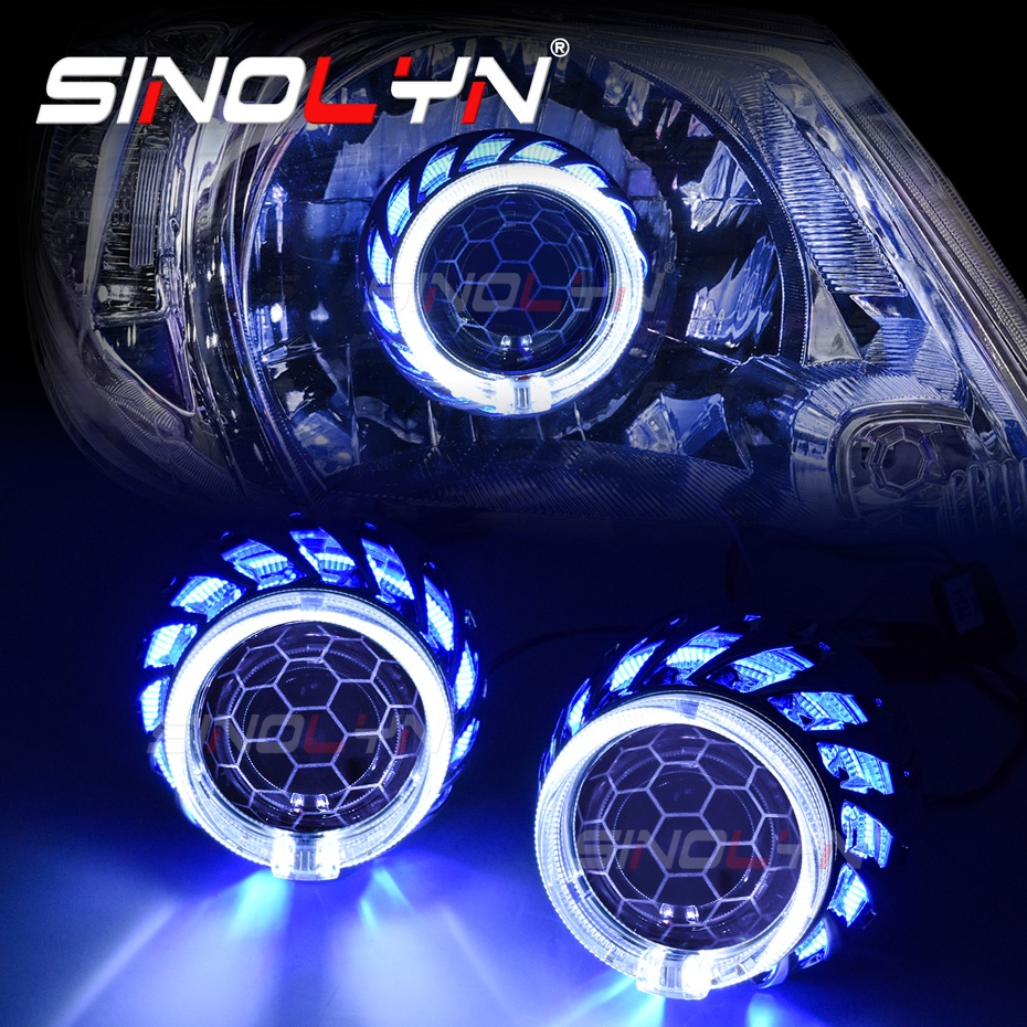 H4 H7 Headlight Bixenon Spiral Angel Eyes Soccer Etching